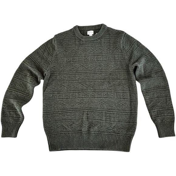 J.Crew Textured Stitch Dark Green Cotton Crew Neck Sweater Men's Medium NEW - Picture 1 of 7